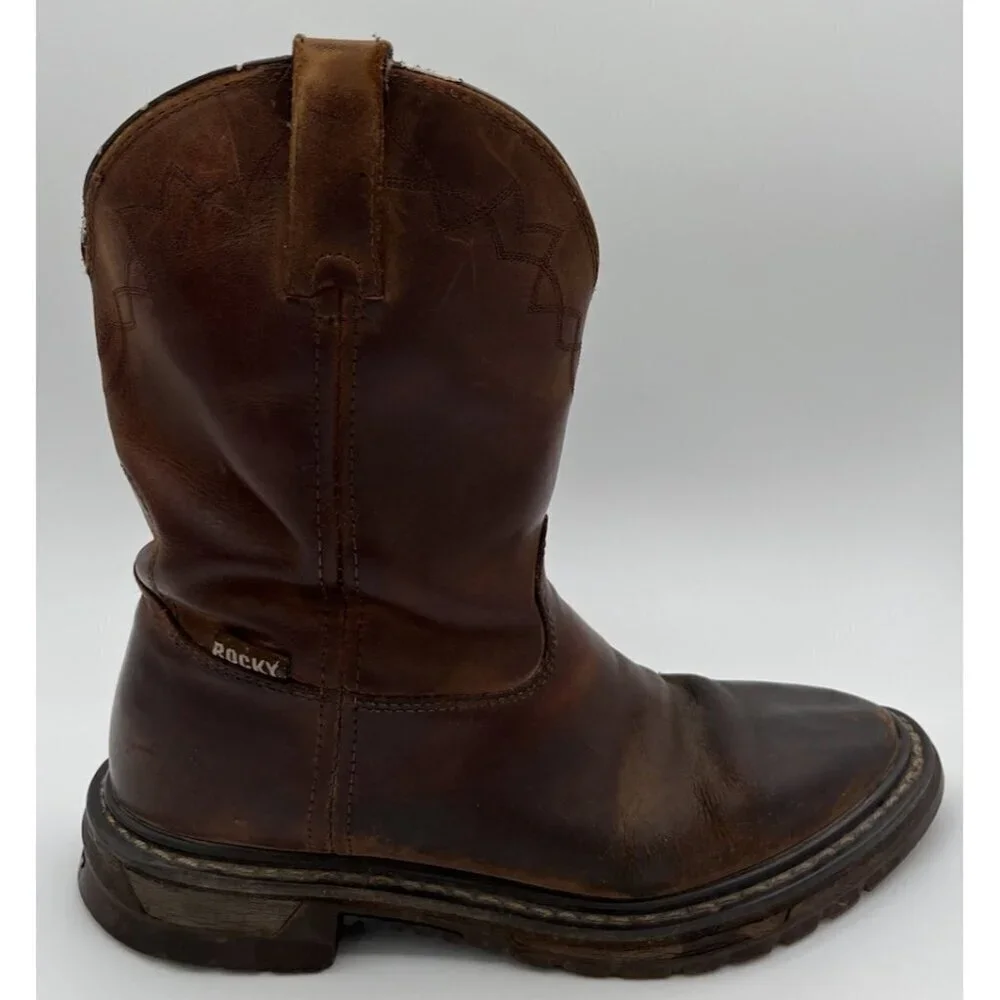 Rocky Original Ride Roper Men’s Brown Leather Western Work Boots Size 9M